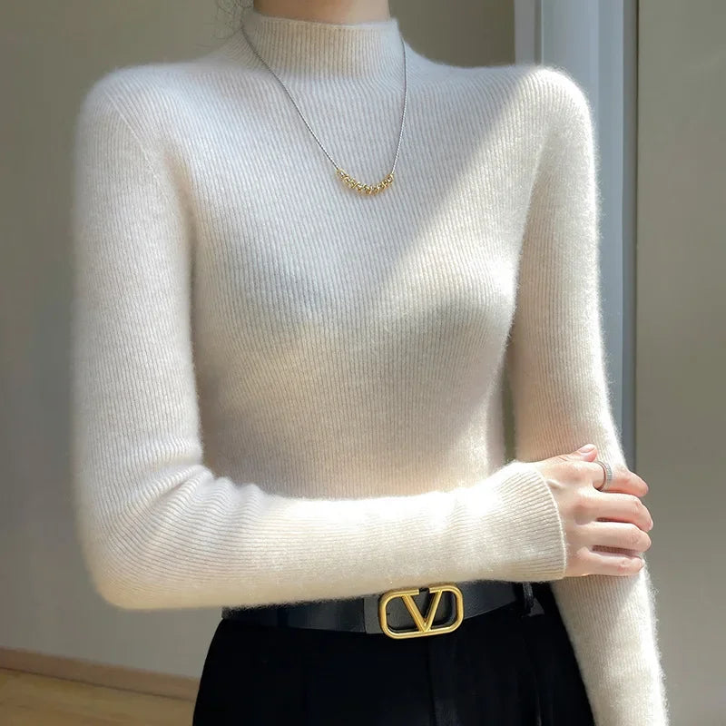 Fitted Crew Neck Knit Sweater