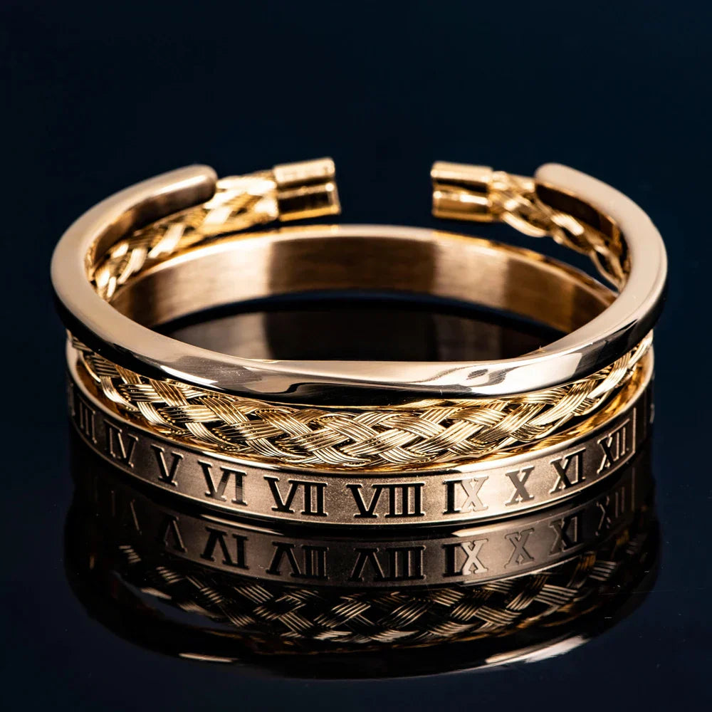 Timeless Triple Layer Roman Numeral Bracelet Set - Nocini