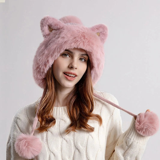 Warm Fuzzy Womens Trapper Hat with Cat Ears - Nocini