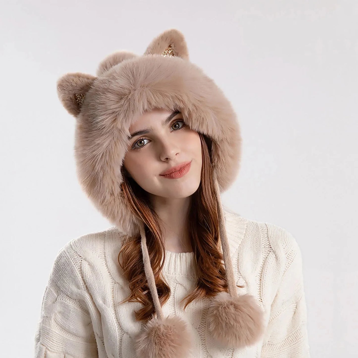 Warm Fuzzy Womens Trapper Hat with Cat Ears