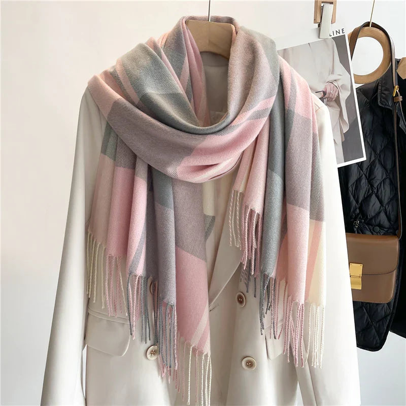 Big Check Fringed Scarf