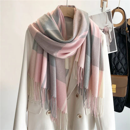 Big Check Fringed Scarf