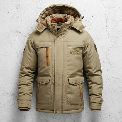 Casual Fit Parka with Fur Hood and Cargo Pockets