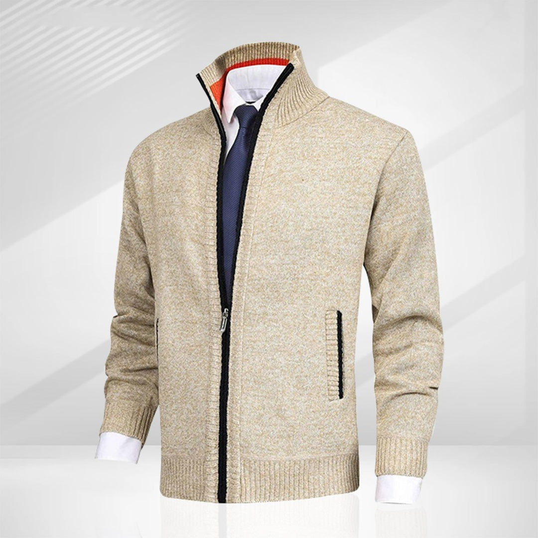 Warm Full Zip Sweater | Classic Stand Collar Cardigan - Nocini