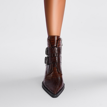 Ankle Buckle Leather Boots