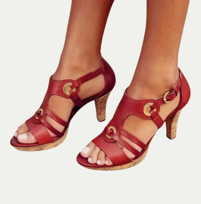 Fashionable Leather High Heel Summer Shoes - Nocini