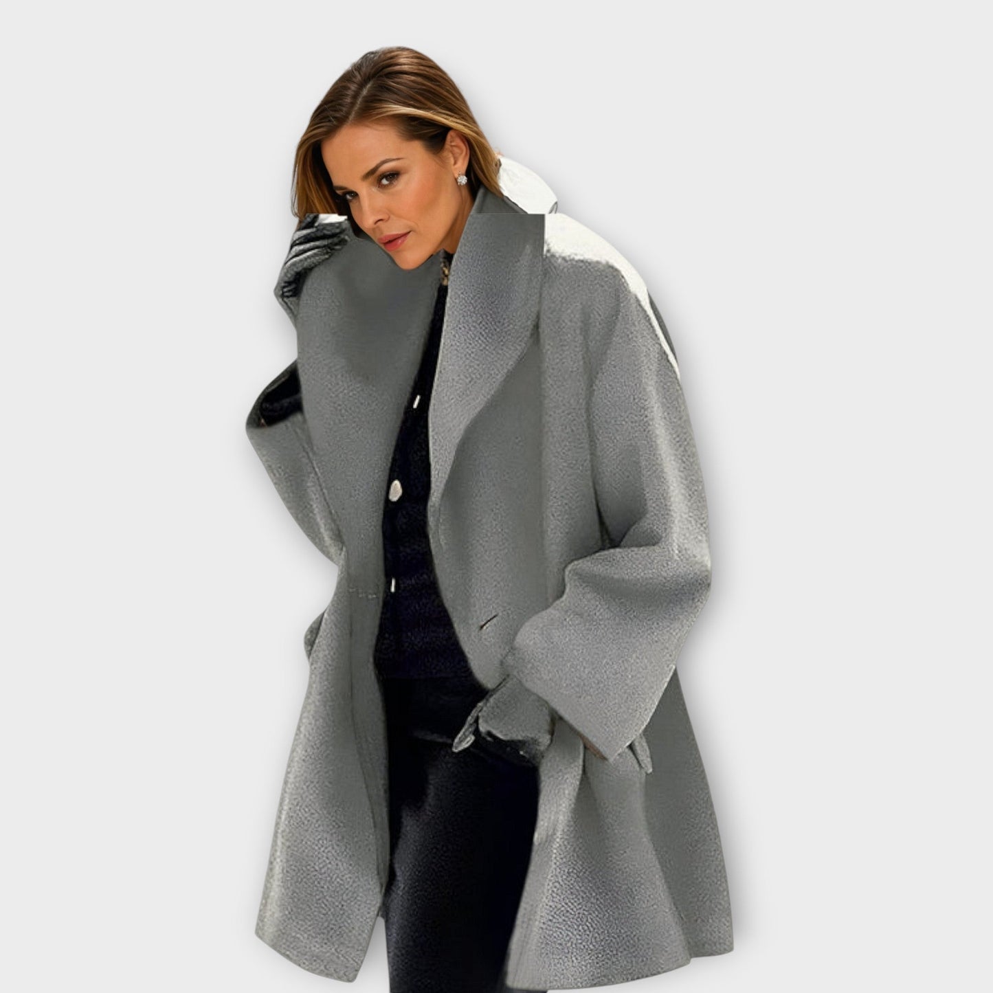 Warm Oversized Wool Coat with Wide Collar