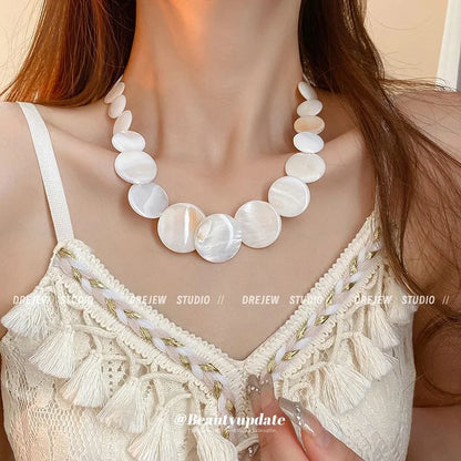 Boho Shell Necklace - Naya-Round Shell Necklace-Nora Luxe