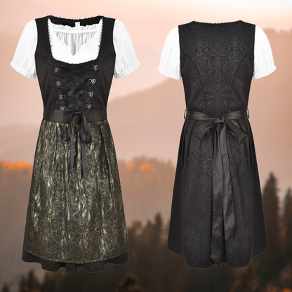 Exclusive traditional ladies' costume with apron and blouse - EdelTrachten-Black/Grey-XS-Nora Luxe