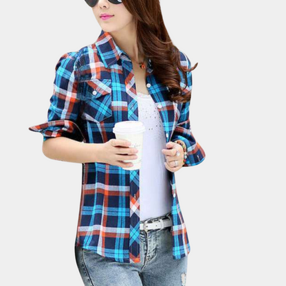 Fashionable Blouse with Check Pattern - Sienna-Green-XS-Nora Luxe