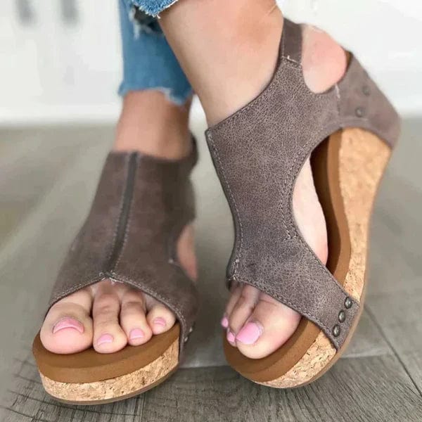 Fashionable Orthopaedic Women's Wedge Sandals - Lara Wegner-Taupe-4.5-Nora Luxe