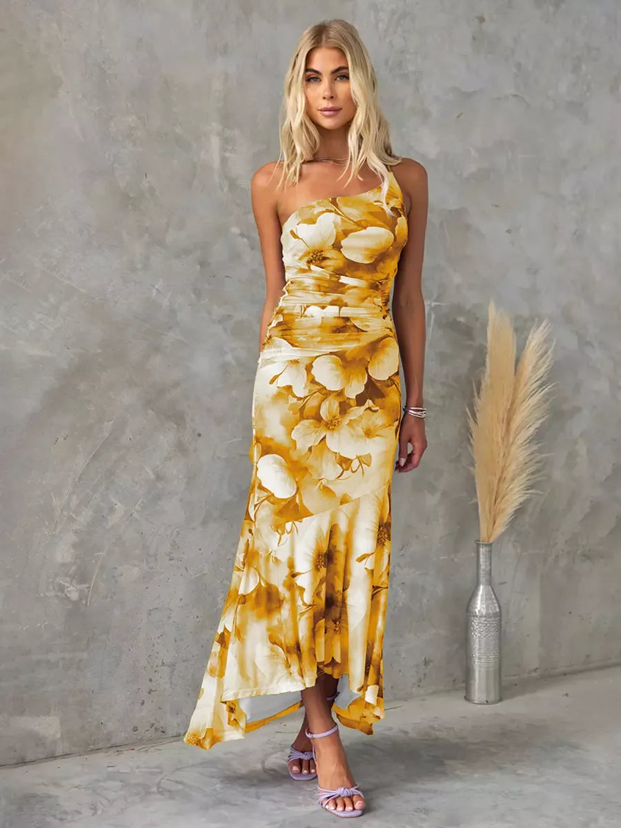 Chic Floral Maxi Dress with Ruffled Waist