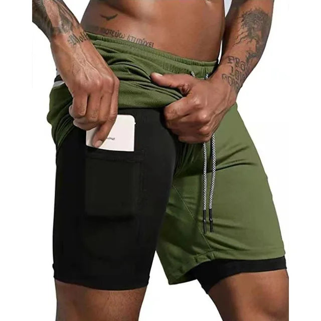 Men's Running Shorts with Double Layer – Milan-Army green / Black-M (50-65kg)-State of Style