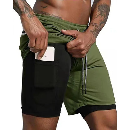 Men's Running Shorts with Double Layer – Milan-Army green / Black-M (50-65kg)-State of Style