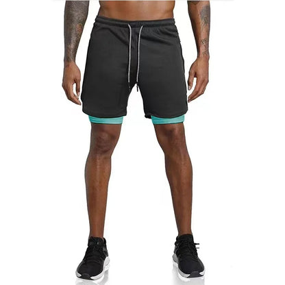 Men's Running Shorts with Double Layer – Milan-Black/Light Blue-M (50-65kg)-State of Style