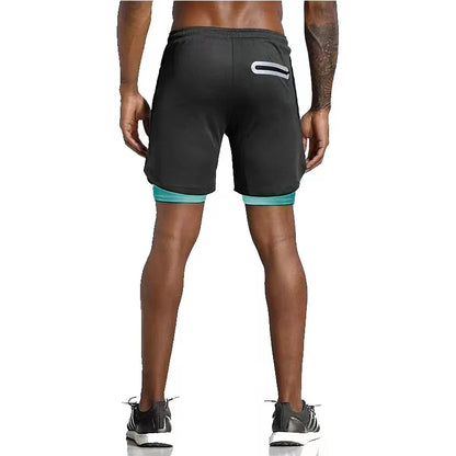 Men's Running Shorts with Double Layer – Milan-Black/Light Blue-M (50-65kg)-State of Style