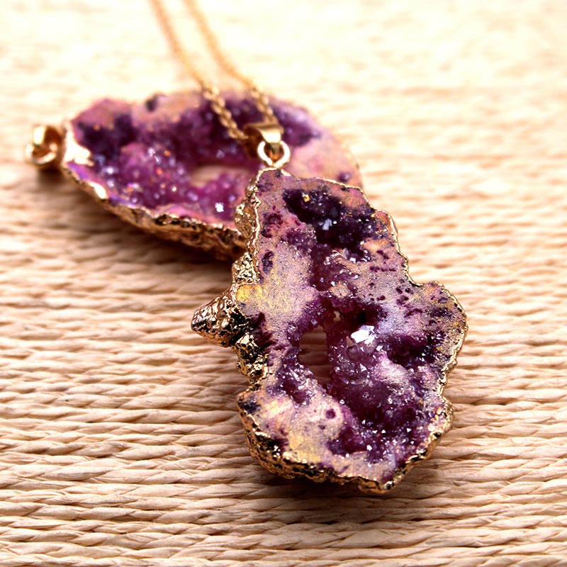 Natural Crystal Geode Pendant - Gaia-Amethyst-Nora Luxe