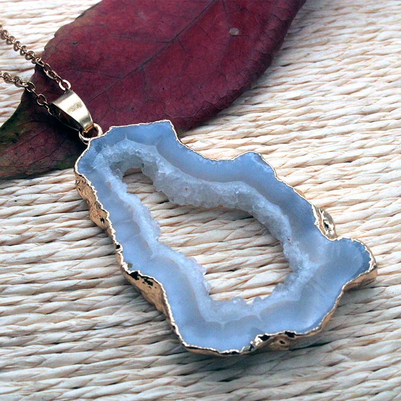 Natural Crystal Geode Pendant - Gaia-Blue Quartz-Nora Luxe