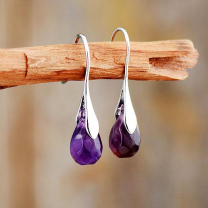 Natural Drop Gemstone Earrings - Serenella-Amethyst-Nora Luxe