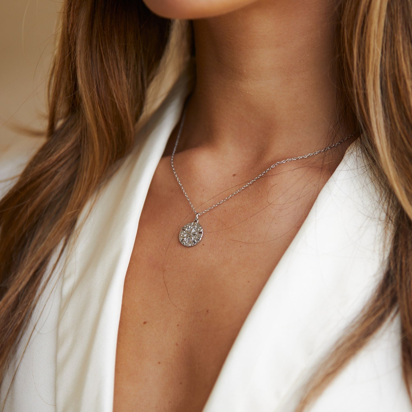 Necklace with Sand Dollar Pendant - Marisol-Silver-Nora Luxe