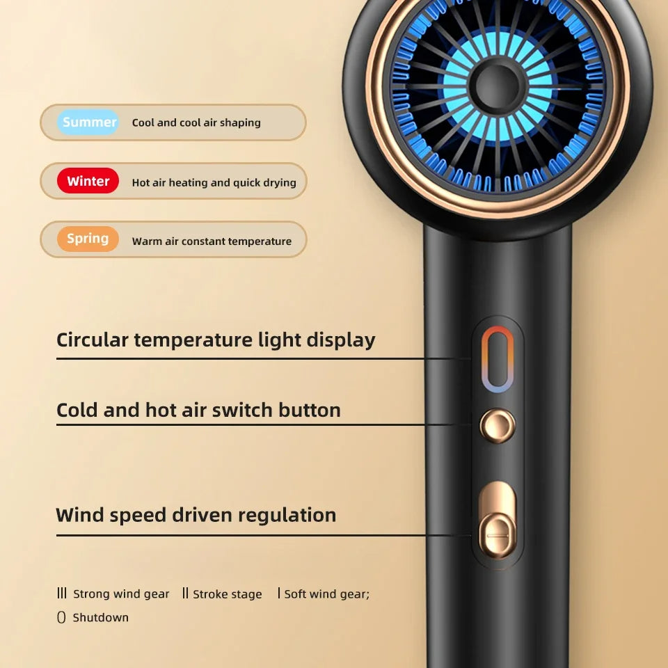 PROFESSIONAL HAIRDRYER 2400W WITH COLD AND HOT AIR - NEGATIVE IONS - POWERFUL HAIR DRYER FOR SALON RESULTS-Black-Nora Luxe