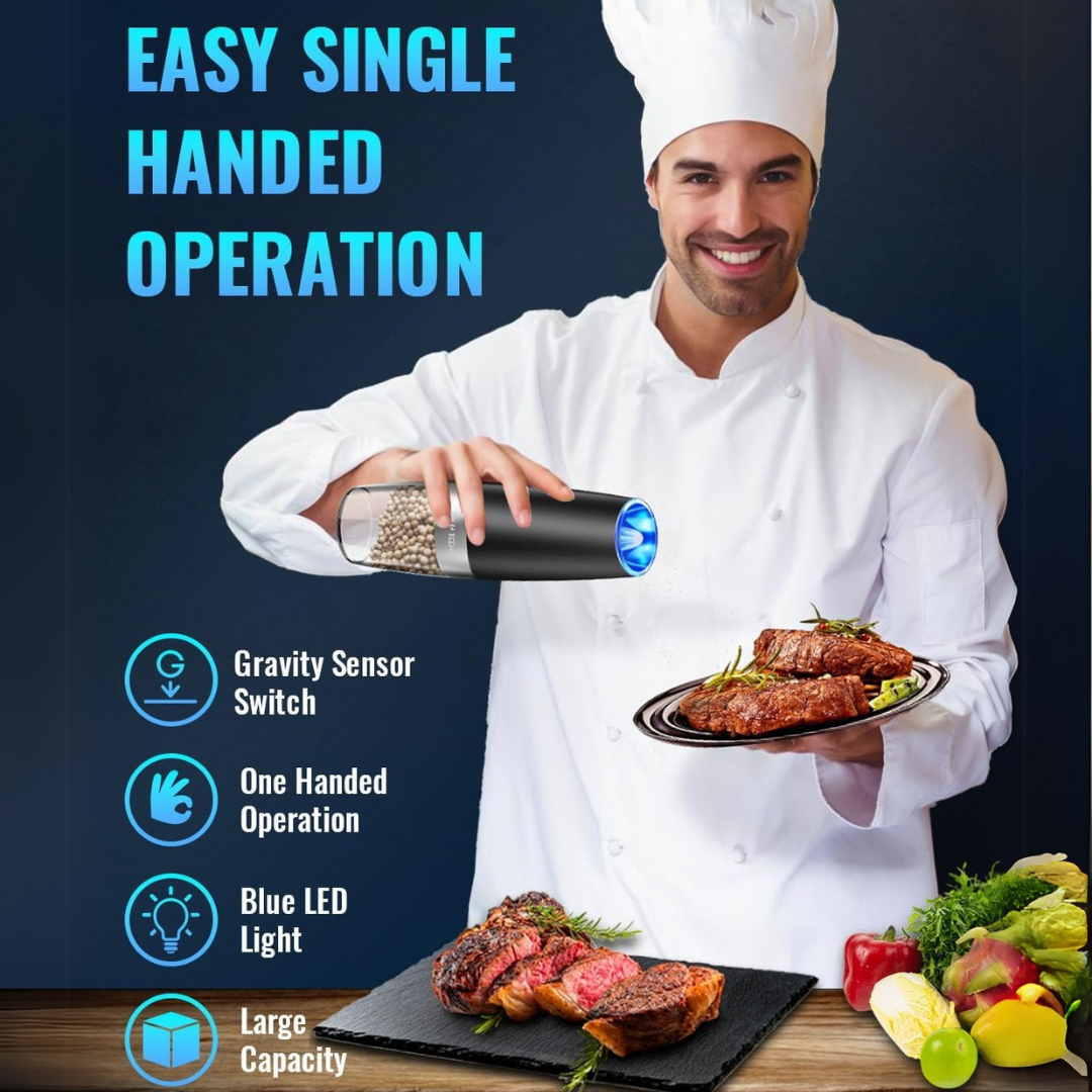 Rechargeable Electric Pepper and Salt Mill Set - GrindMaster Duo-Black-Nora Luxe