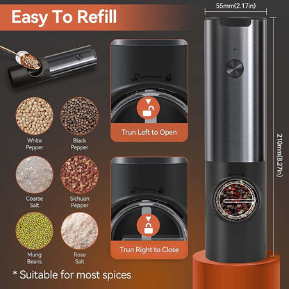 Rechargeable Electric Salt and Pepper Mill Set-Black-Nora Luxe