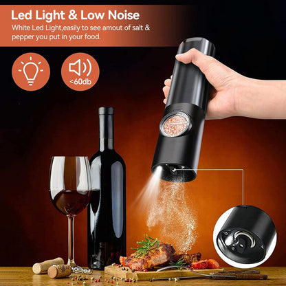 Rechargeable Electric Salt and Pepper Mill Set-Black-Nora Luxe